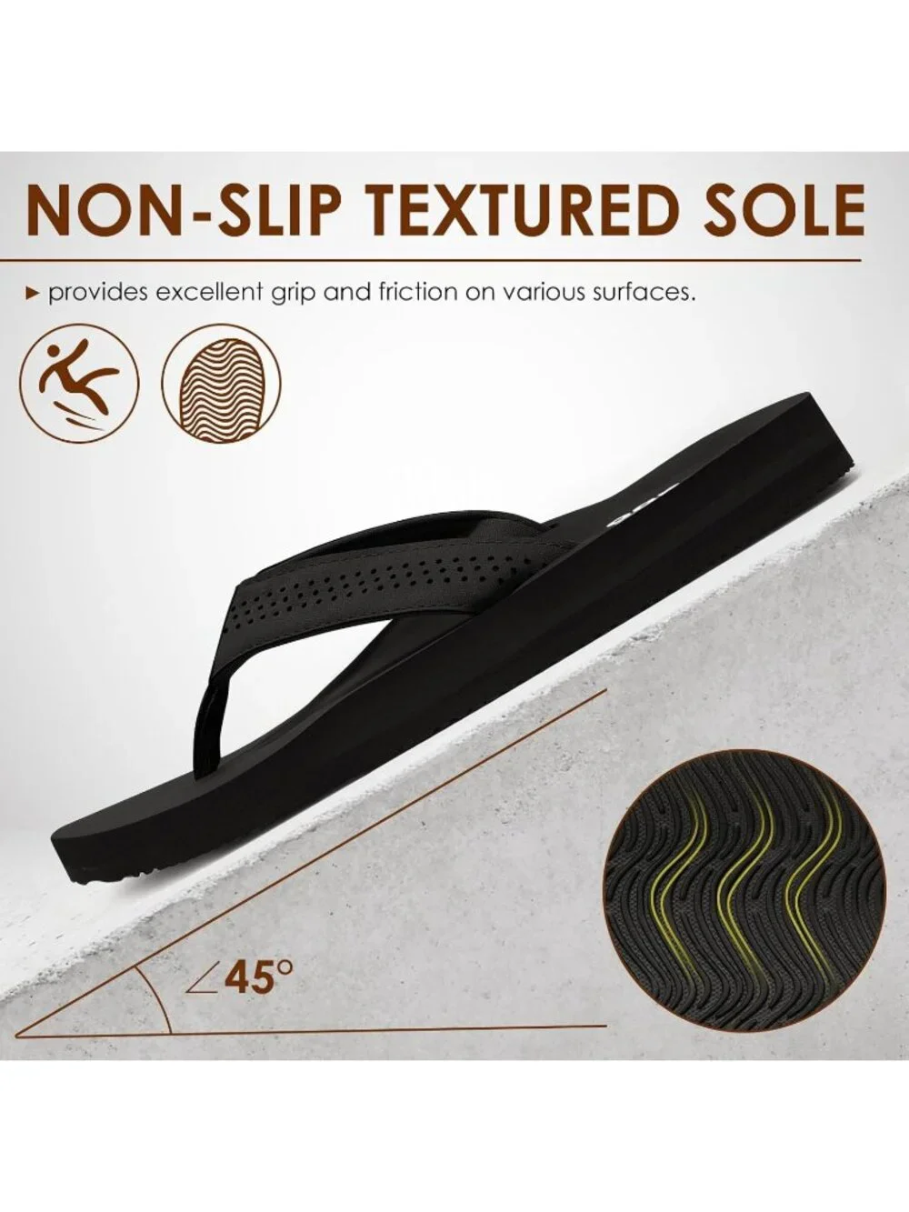 Men's Black Flip Flops With Arch Support Comfortable Yoga Mat Sandals Casual